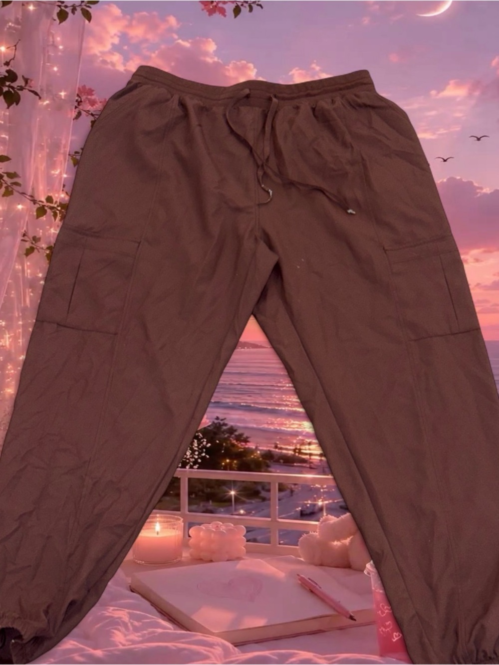Casual Brown Cargo Joggers with Drawstring Waist